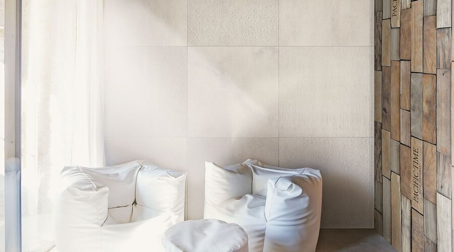 Сочетание текстур белого керамогранита Gigacer: Light Gesso и Light Crespo